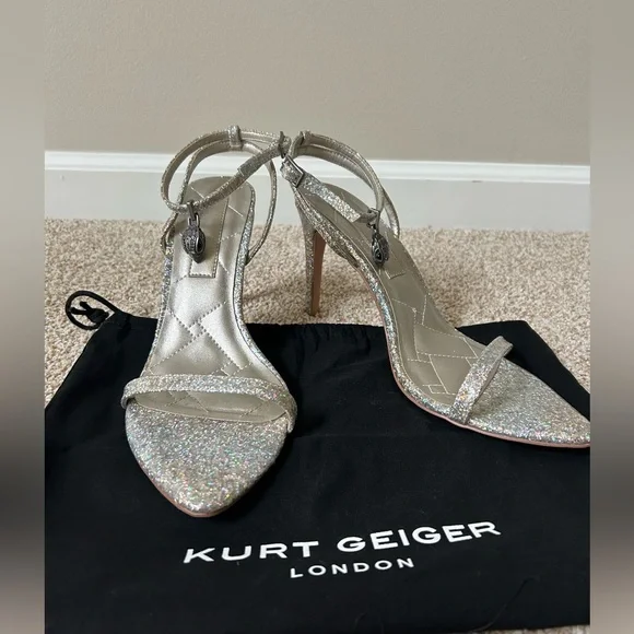 Kurt Geiger Silver Glitter Sandals - Picture 2 of 8